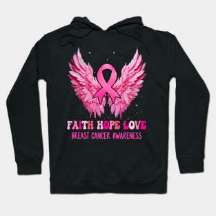 Faith Hope Love Breast Cancer Awareness Pink Ribbon Wings Hoodie